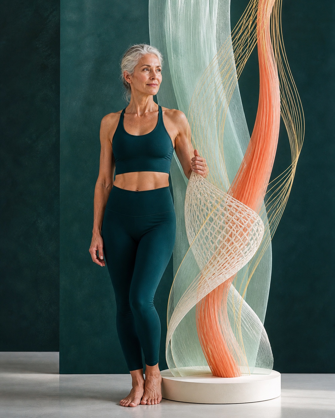 Athletin und textile Strukturen als redaktionelles Bild für Kollagen und Belastbarkeit