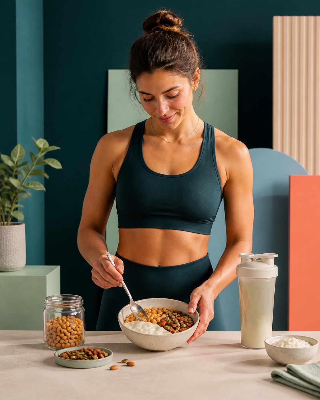 Athlet bei der Zubereitung einer proteinreichen Mahlzeit