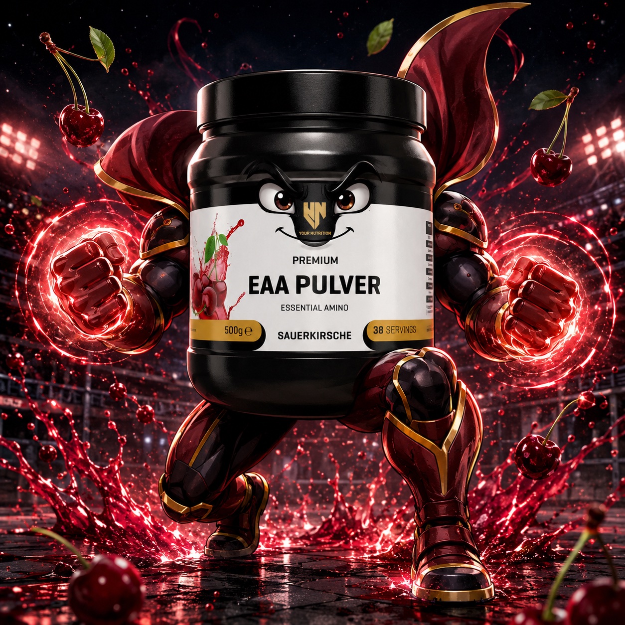 EAA Pulver Sauerkirsche als dynamisches Your-Nutrition-Hero-Motiv